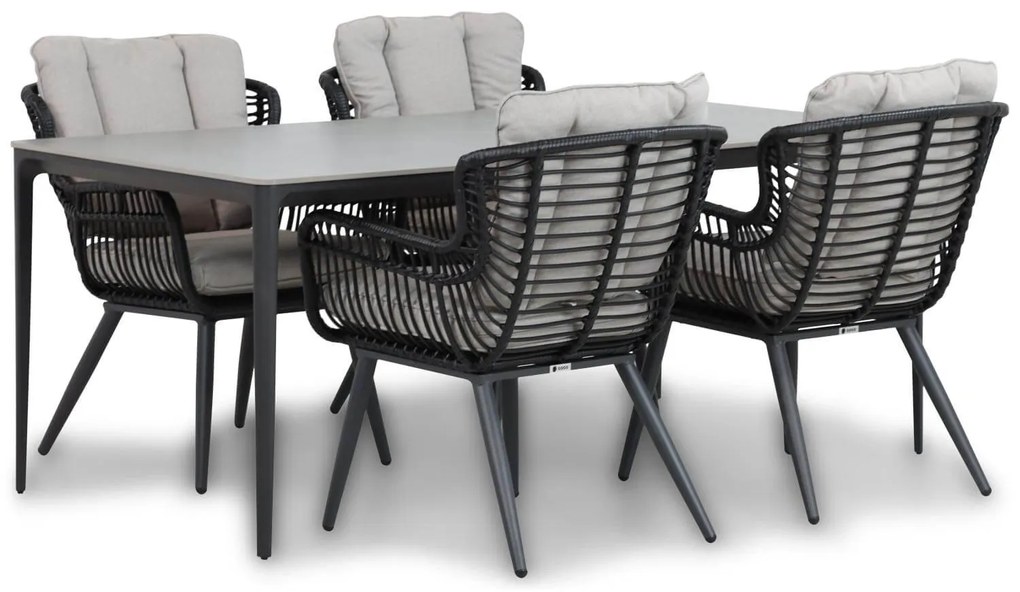 Tuinset 4 personen 180 cm Wicker/Aluminium/Aluminium/wicker Zwart Coco Azzano/Gianna