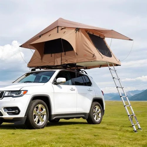 VEVOR Daktent met harde schaal, autotent, kamperen voor 2-3 personen, opvouwbare daktent met harde schaal, verstelbare telescopische ladder, matras, waterdichte uv-bescherming voor Jeep SUV, bestelwagen, pick-up