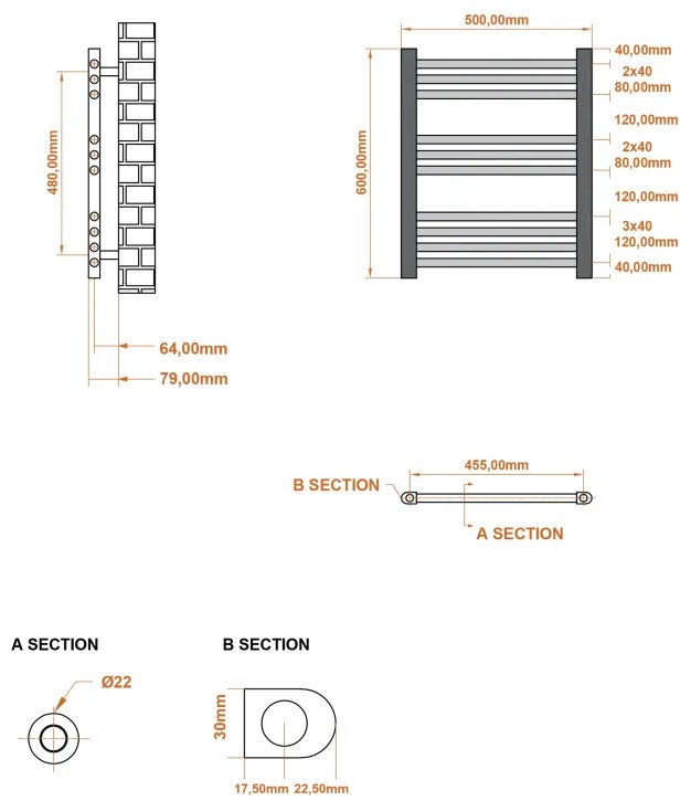 Eastbrook Wingrave handdoekradiator 50x60cm chroom 200W