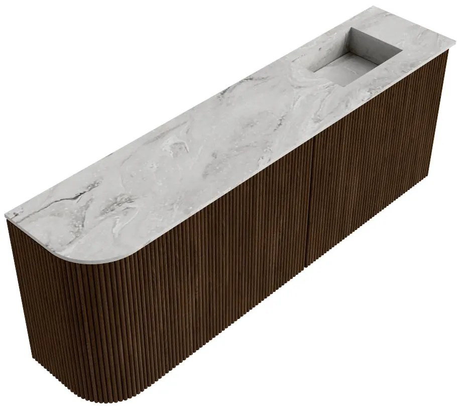 Mondiaz Joya DLux 110cm toiletmeubel ronding links walnut met wastafel faye rechts 1 kraangat glace