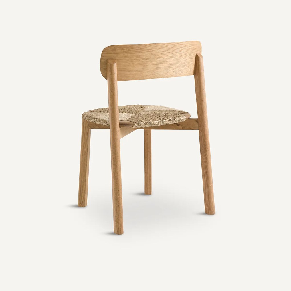 Stapelstoel, eiken, fineer en stro, Batignolles, ontwerp Emmanuel Gallina