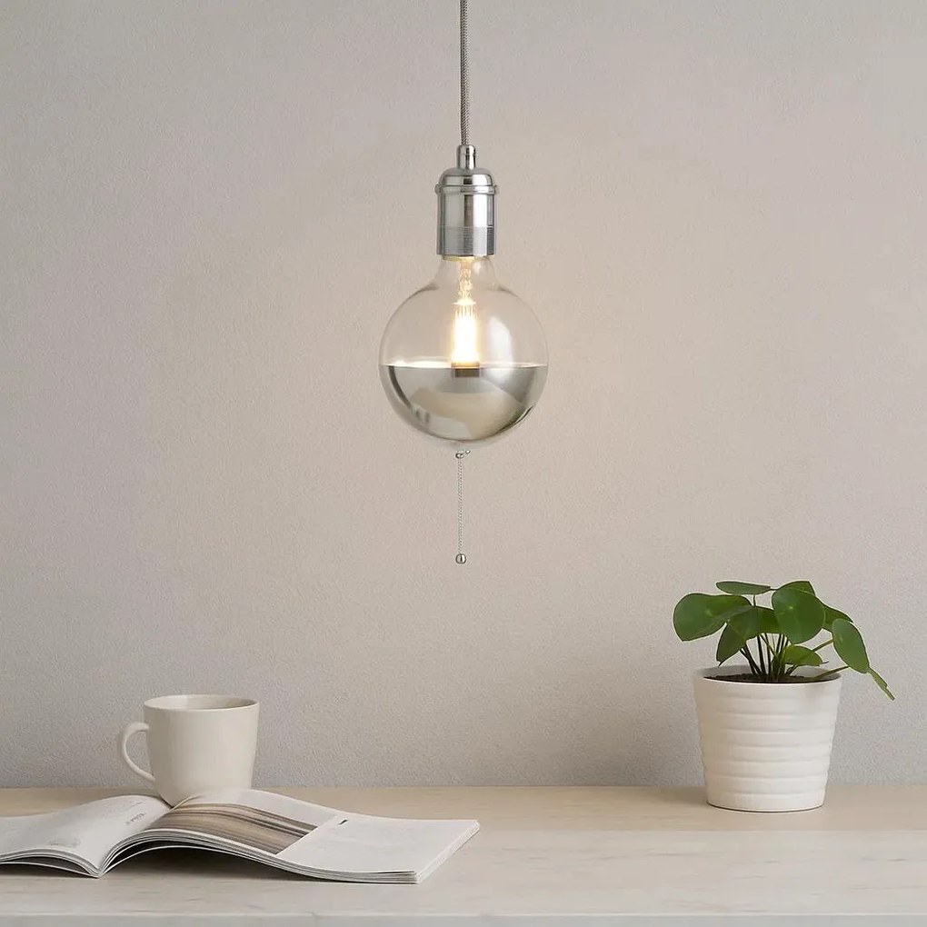 Byron antiek zilver hanglamp – pendel aluminium E27 textielkabel 500 cm