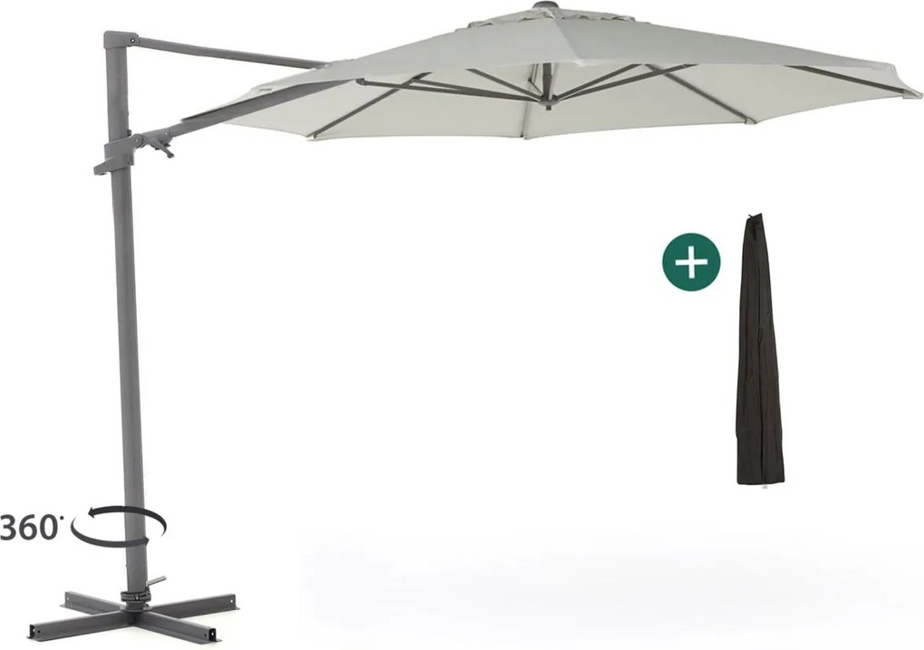 Parasol Shadowline Francisco | Inclusief hoes | Rond | 330cm | Met draaihendel | Grijs/Antraciet  | Kees Smit Tuinmeubelen