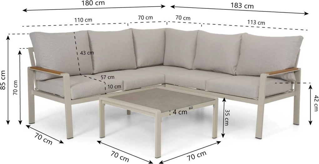 Hoek loungeset 5 personen Aluminium Taupe  Domani Furniture Leaf