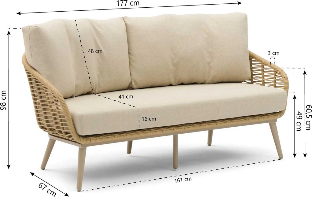 Stoel en Bank Loungeset 4 personen Aluminium/rope Taupe Coco Vinci