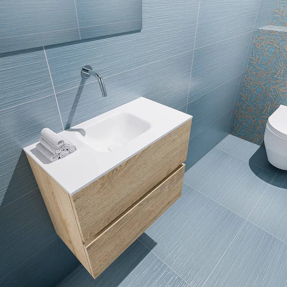 Mondiaz Ada 60cm toiletmeubel washed oak met wastafel talc midden zonder kraangat