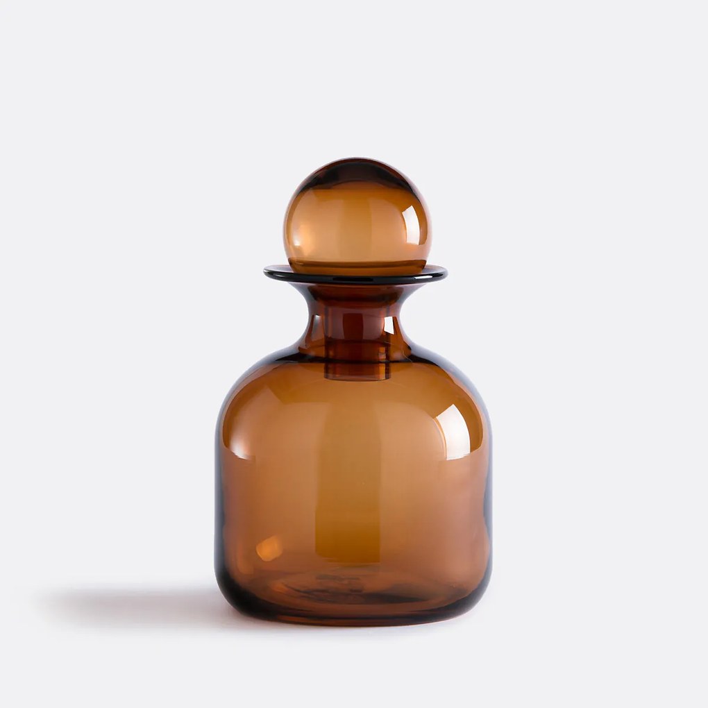 Decoratieve amberkleurige glazen fles H28 cm Nemia