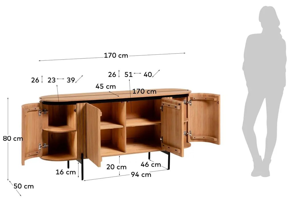 Kave Home Licia Ovaal Dressoir Van Mango Hout 170 Cm - 170x49.5x80cm.