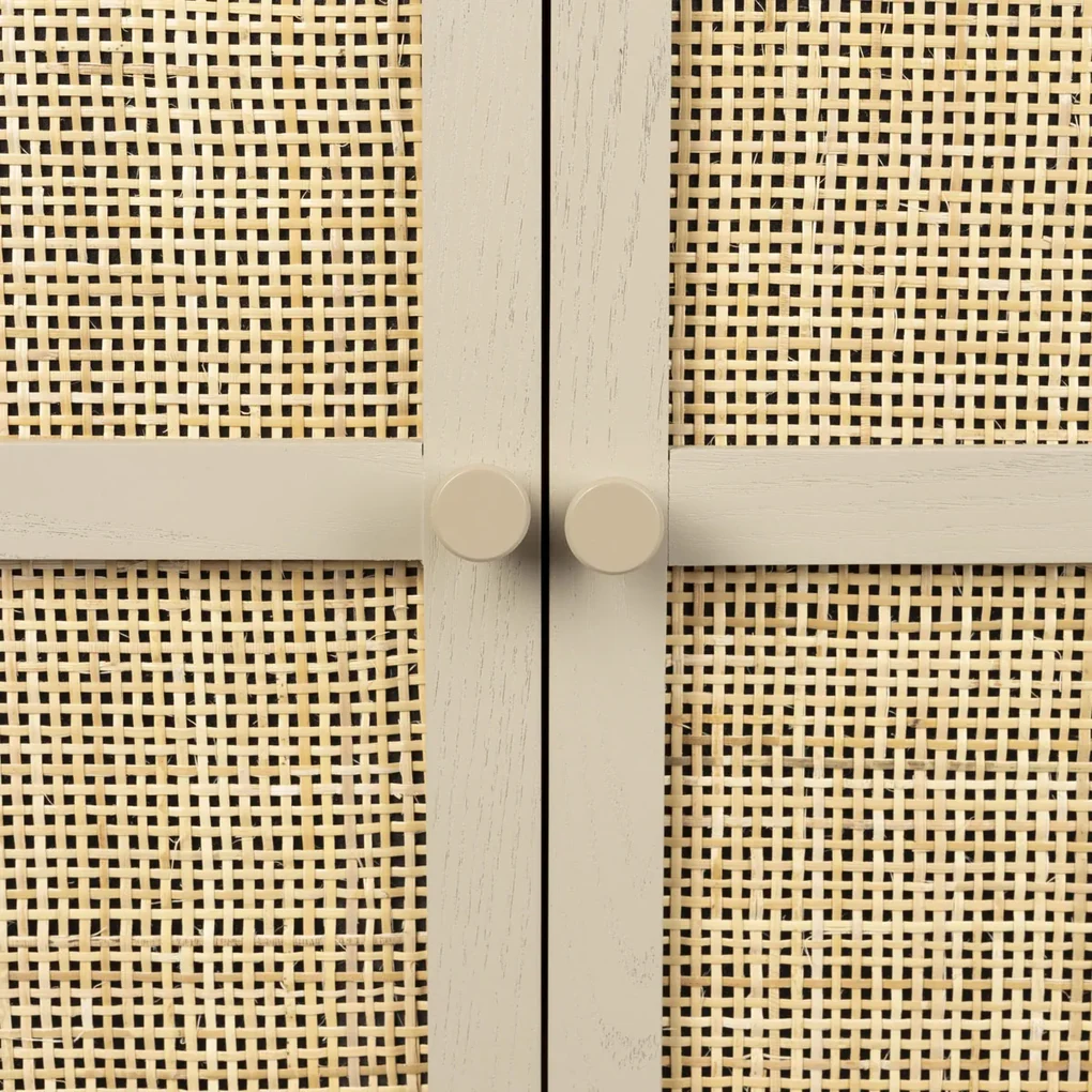 Beige Wandkast Met Rotan Deuren - 80x38x100cm.