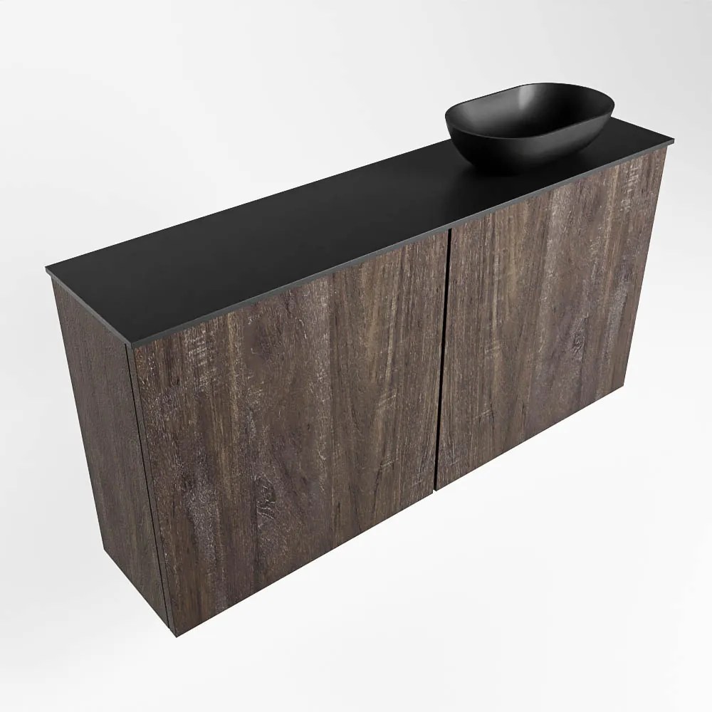 Mondiaz Fowy toiletmeubel 100cm dark brown met zwarte waskom rechts en kraangat