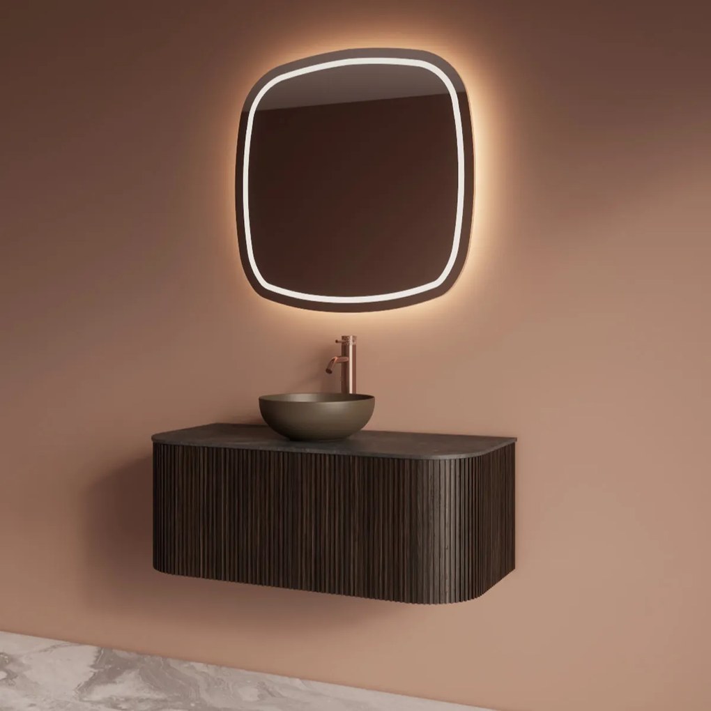 Gliss Design Alluro badmeubel ribbelfront met ronding links/rechts 100cm ebony en zwart leisteen toppaneel