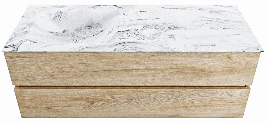 Mondiaz Vica DLux badmeubel 130cm washed oak 2 lades met wastafel glace links 1 kraangat