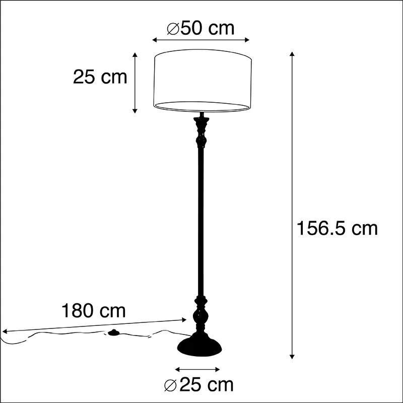 Vloerlamp zwart met velours kap pauw goud 50 cm - Classico