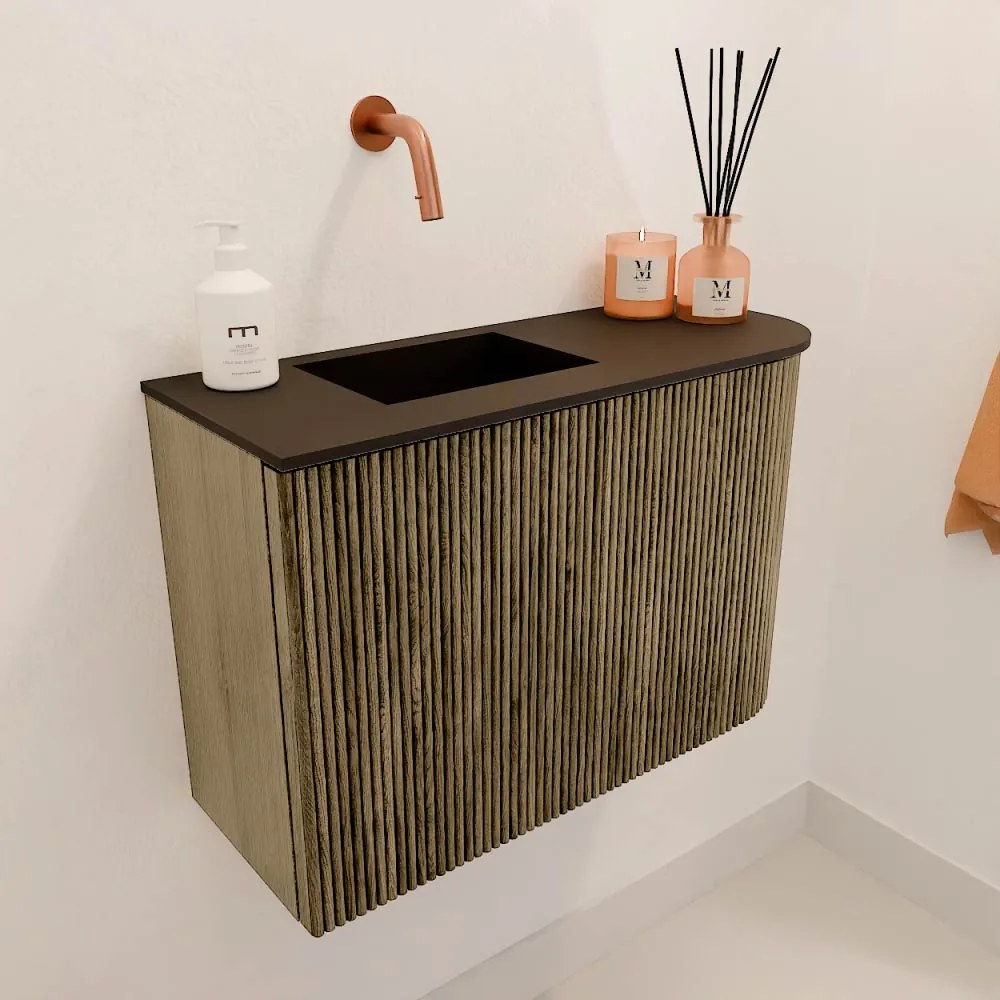Mondiaz Joya 60cm toiletmeubel ronding rechts dusk met wastafel faye links zonder kraangat urban