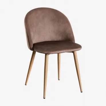 Set Van 4 Eetkamerstoelen Bekleed Met Kana Fluweel Bruin - Army & Natuurlijk Hout - Sklum