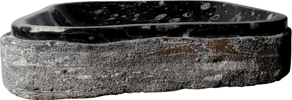 Zwart marmeren waskom | Eeuwenoud Orthoceras Fossiel | 46 x 58 x 12,5 cm