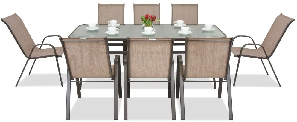 Stalen dining tuinmeubelen Modena voor 8 personen met grote tafel Garden Point bruin