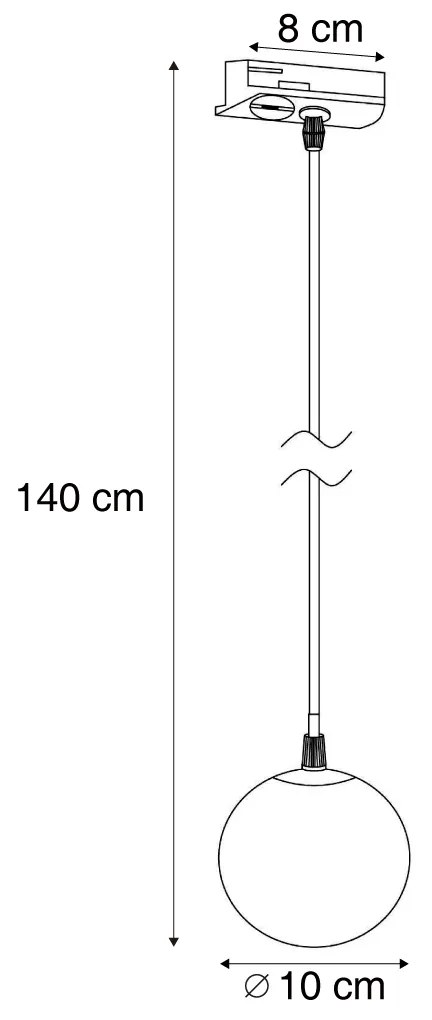 Moderne hanglamp zwart met wit glas voor railsysteem 1-fase - Iconic Perle