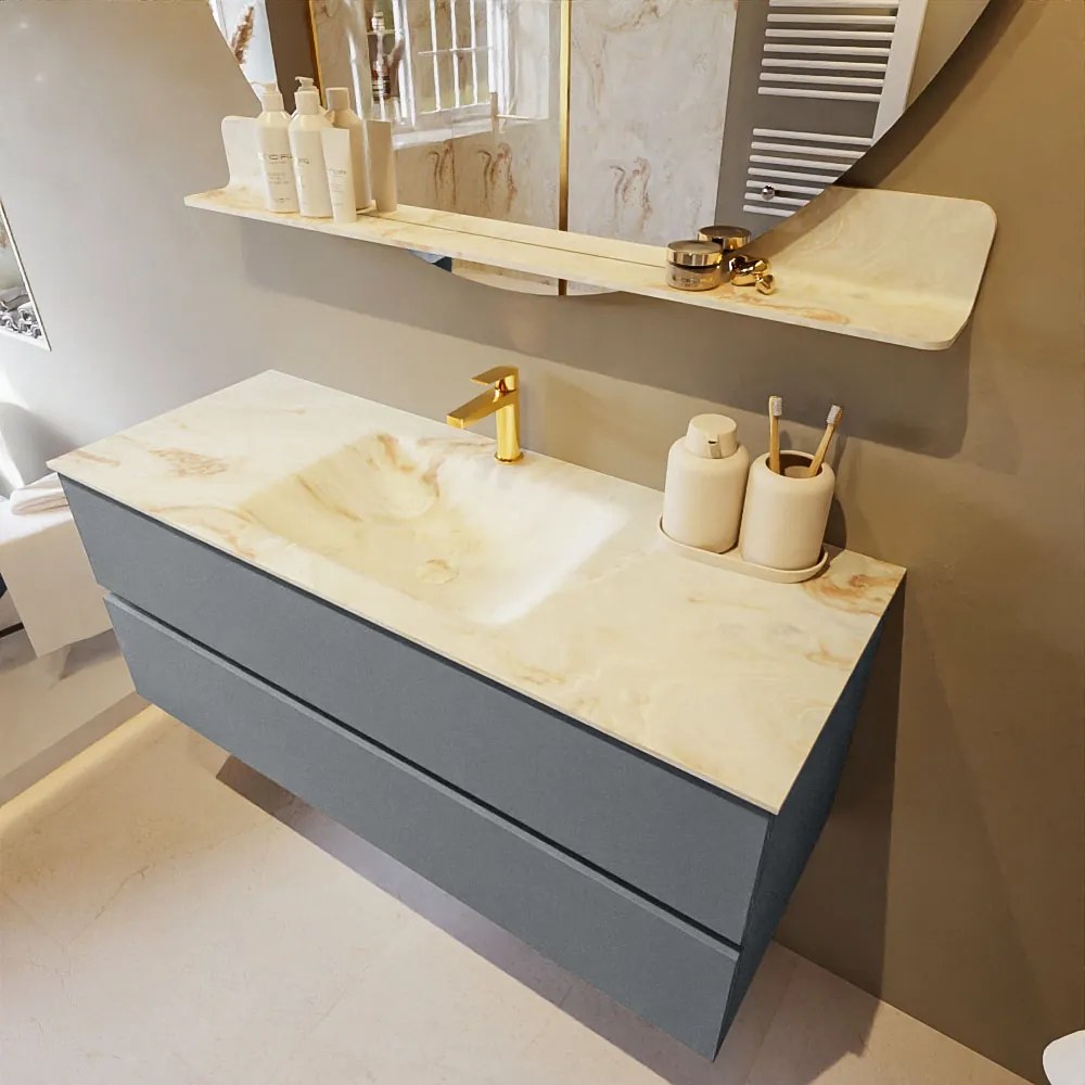 Mondiaz Vica DLux badmeubel 120cm plata 2 lades met wastafel frappe midden 1 kraangat