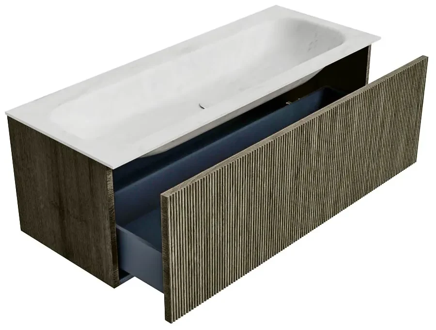 Mondiaz Kurve-dlux 120cm badmeubel shadow met 1 lade en wastafel big large midden 2 kraangaten opalo