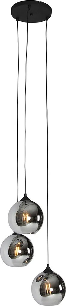 Smart hanglamp zwart met smoke glas incl. 3 Wifi A60 - Wallace