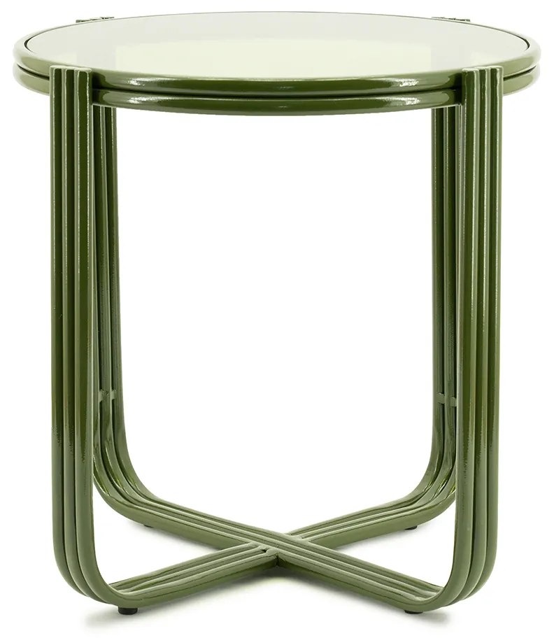 Retro Bijzettafel Glas Groen - 42 X 42cm.