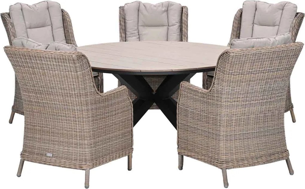 Garden Impressions Marbella tuinset 6-delig vin. willow - Tulli tuintafel Ø148 cm