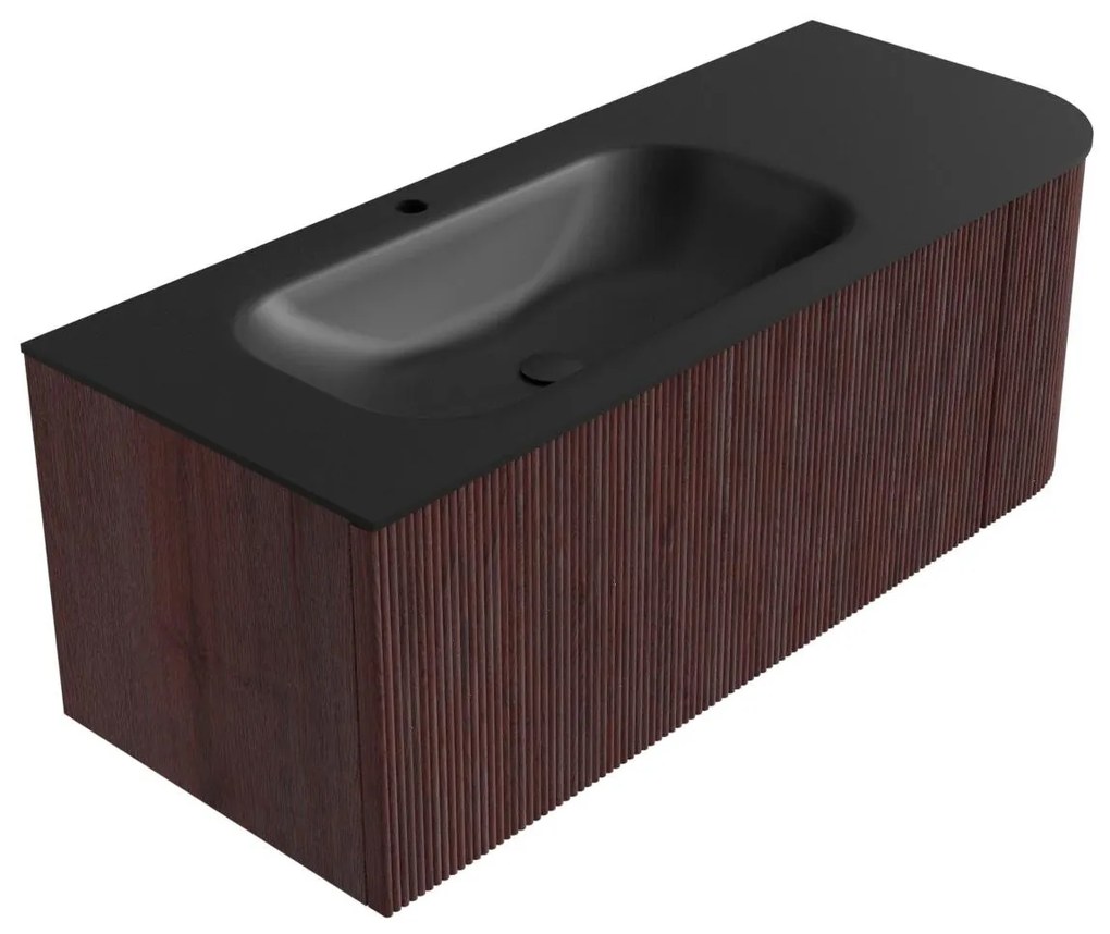 Mondiaz Kurve 115cm badmeubel ronding rechts ruby met 1 lade en deur en wastafel big small kraangat links urban