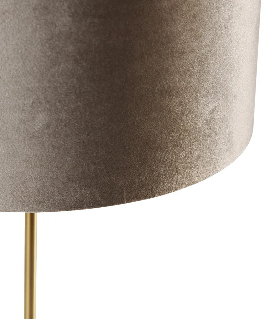 Tafellamp messing met velours kap taupe 35cm - Kaso Klassiek / Antiek E27 rond Binnenverlichting Lamp