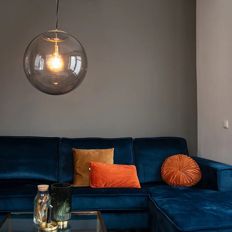 +Moderne hanglamp messing met smoke glas 50 cm - Ball
