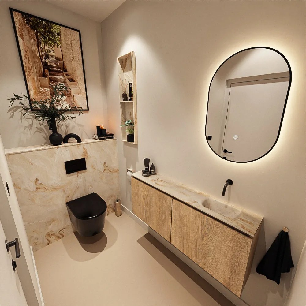 Mondiaz Ture DLux toiletmeubel 120cm washed oak met wastafel frappe rechts zonder kraangat