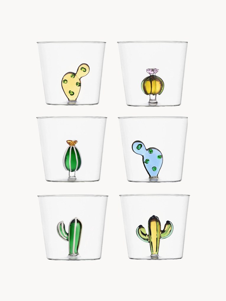 Handgemaakte borosilicaatglazen met woestijnplanten, 6-delig