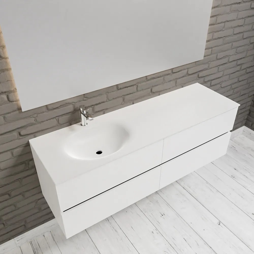 Zaro Sevilla Solid Surface badmeubel 150cm mat wit 1 kraangat spoelbak links 4 lades