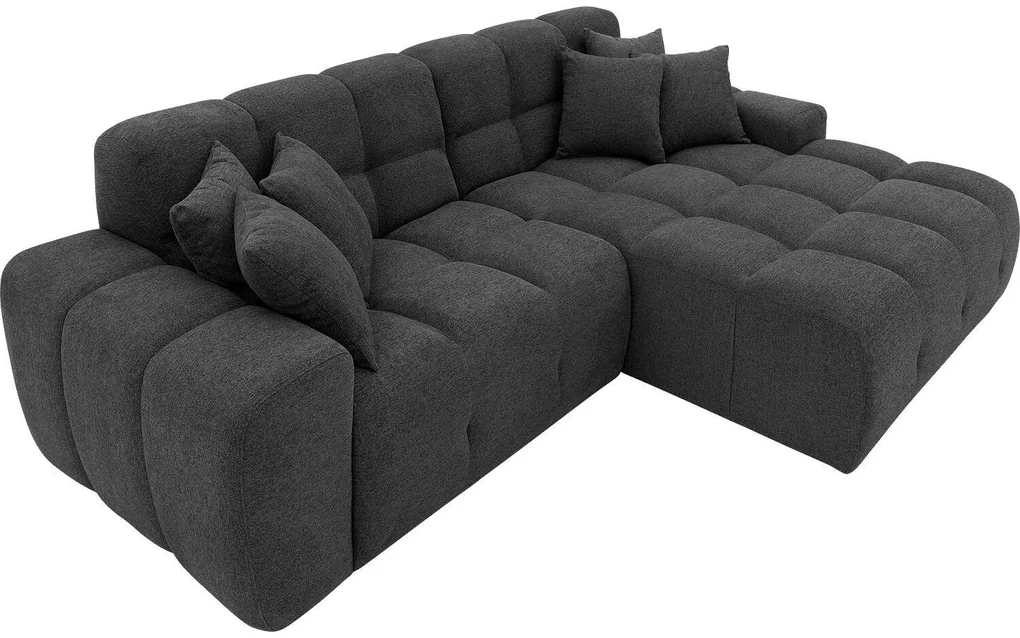 Goossens Excellent Bank Kubus - 30 X 30 Cm Stiksel antraciet, stof, 1,5-zits, modern design met chaise longue rechts