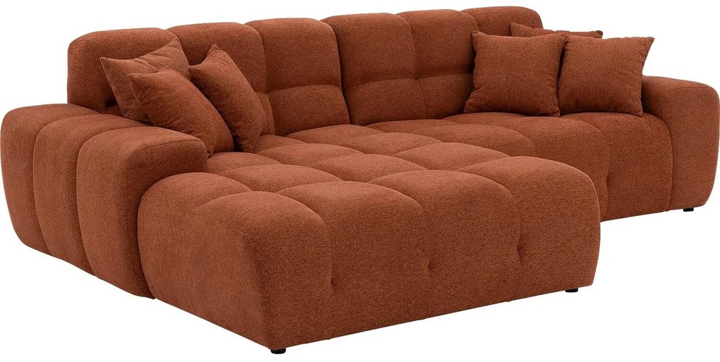 Goossens Excellent Bank Kubus bruin, stof, 1,5-zits, modern design met chaise longue links