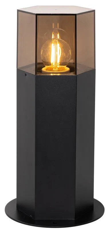 Staande buitenlamp zwart met smoke kap zeshoek 30 cm - Denmark Modern E27 IP44 Buitenverlichting