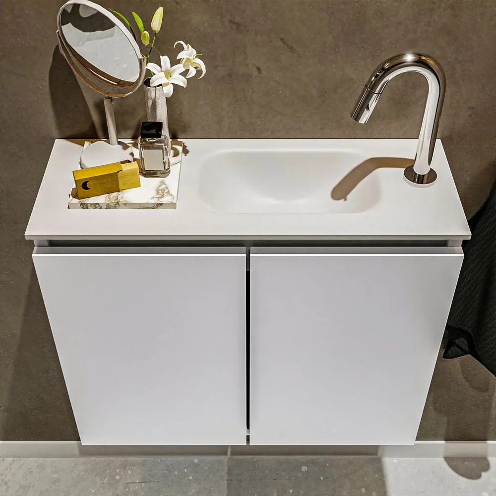 Mondiaz Ture 60cm toiletmeubel talc met wastafel talc rechts 1 kraangat