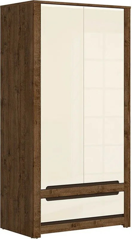 Kledingkast Ophevaru 109, April eiken, Glanzend crème, 205x104x61cm, 99 kg, Kledingkast deuren: Met scharnieren, Aantal planken: 1, Aantal planken: 1