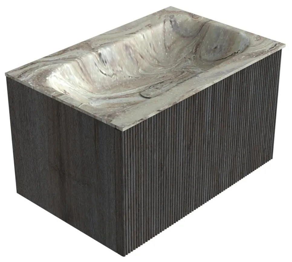 Mondiaz Kurve-dlux 70cm badmeubel shadow met 1 lade en wastafel big small midden zonder kraangat glace
