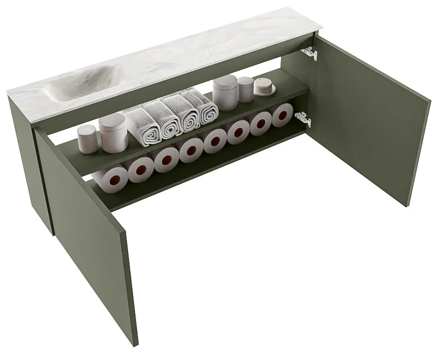 Mondiaz Ture DLux toiletmeubel 120cm army met wastafel ostra links met kraangat