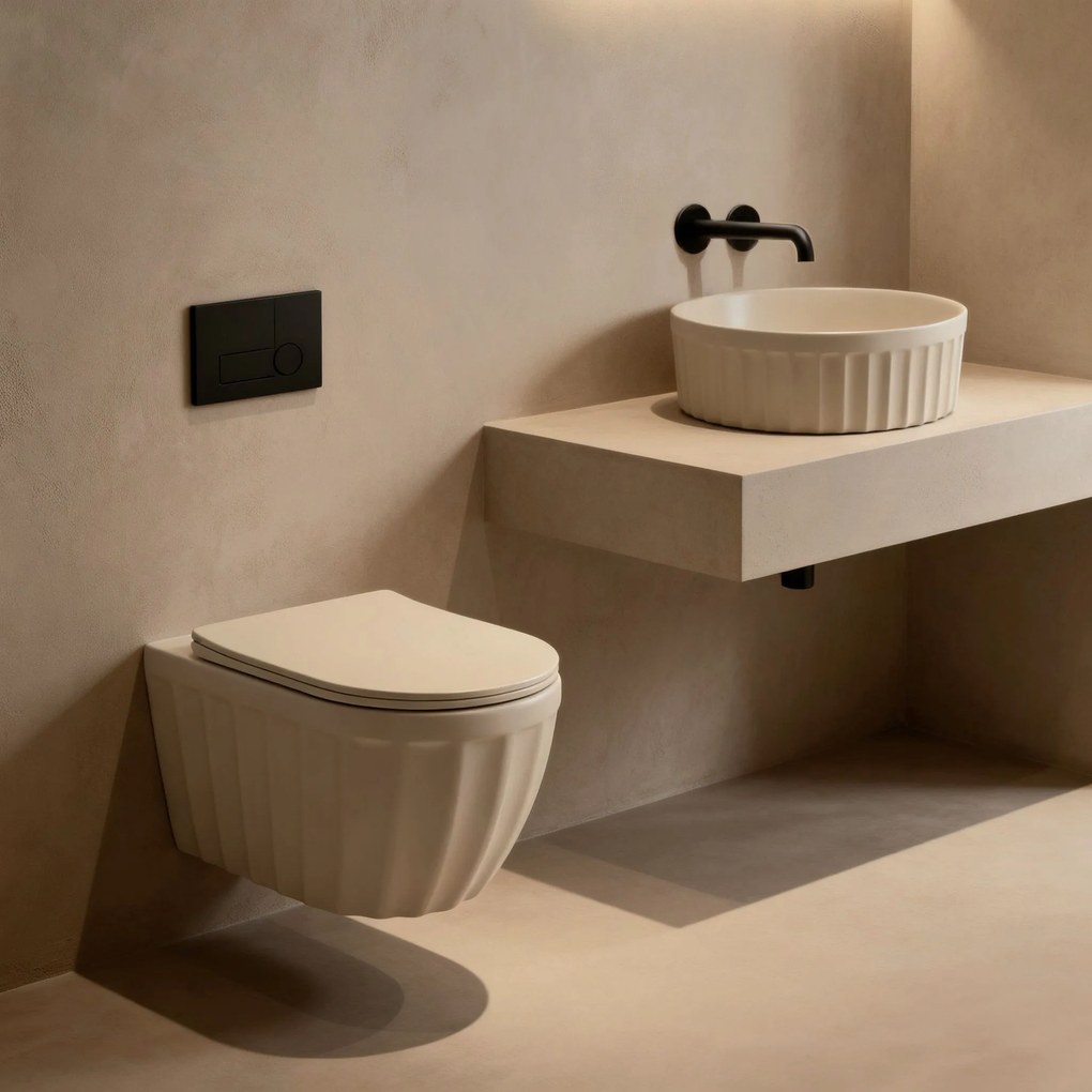 Set: Hangend toilet + Opbouw wastafel Rea Duo Caffe Latte Matt