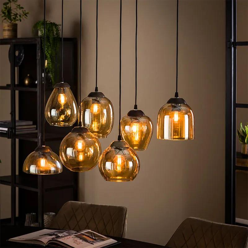 Glowy 7-lichts Hanglamp | Kalfort | Glas & Metaal | Zwart/grijs   | Cavetown