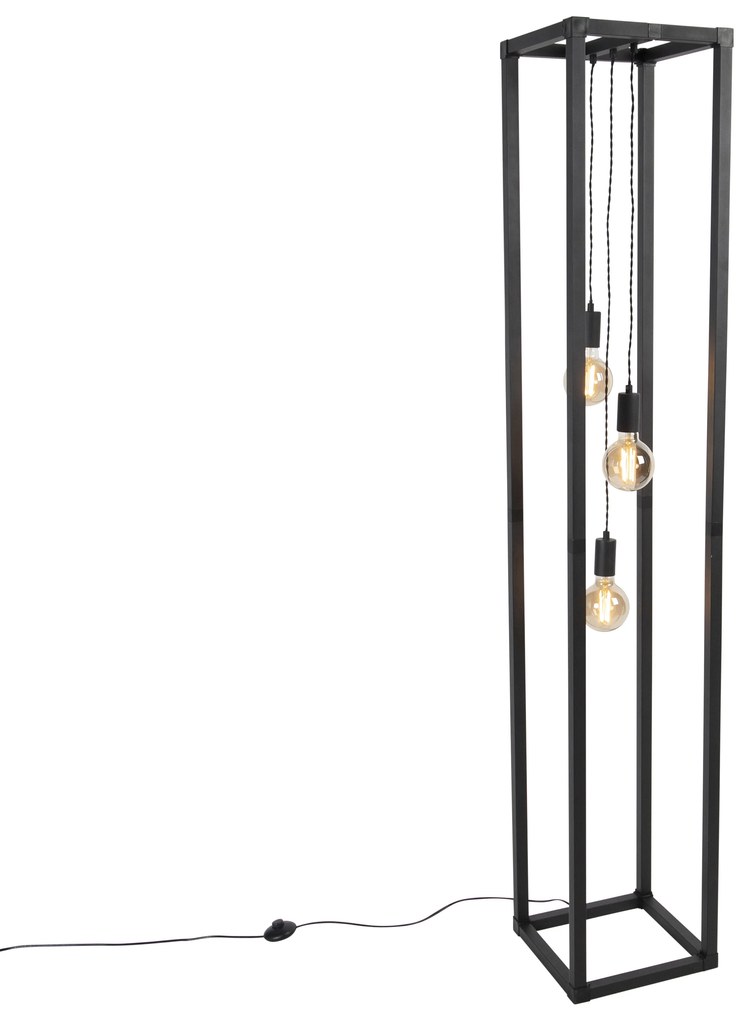 Smart vloerlamp zwart 3-lichts incl. Wifi G95 - Big Cage Design, Industriele / Industrie / Industrial E27 Binnenverlichting Lamp