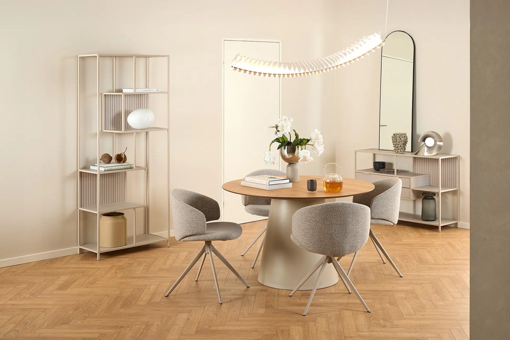 NELA Beige Latte (stof Monza 90)/beige poten - MODERNE GESTOFFEERDE DRAAISTOEL VOOR WOONKAMER/EETKAMER/KANTOOR LOFT