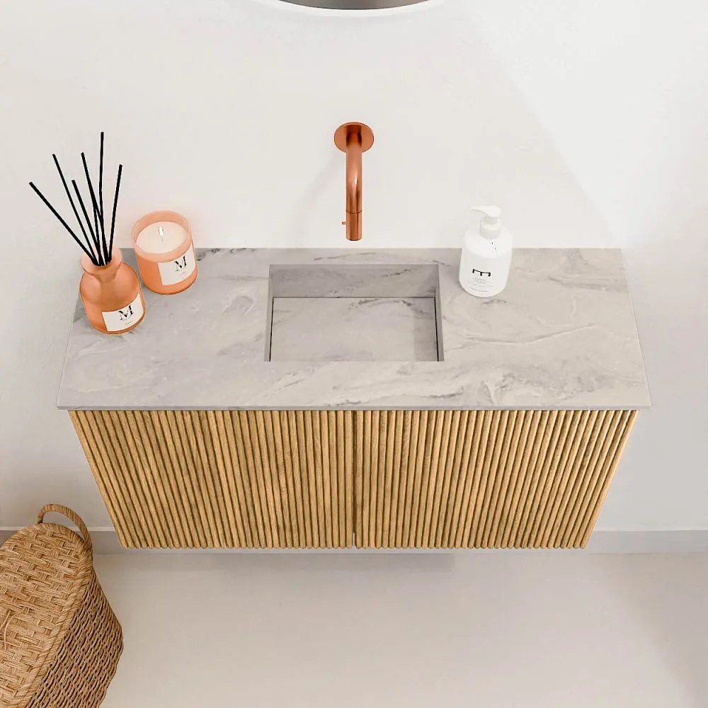 Mondiaz Joya DLux 70cm toiletmeubel oak met wastafel faye midden zonder kraangat glace