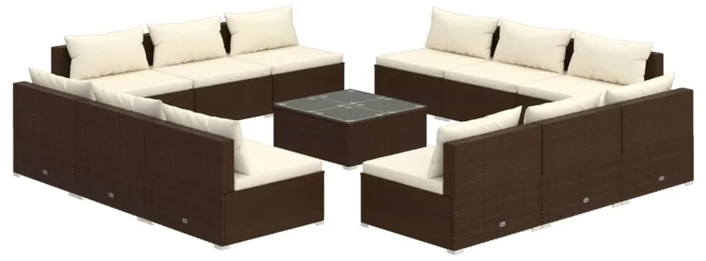 vidaXL 13-delige Loungeset met kussens poly rattan bruin