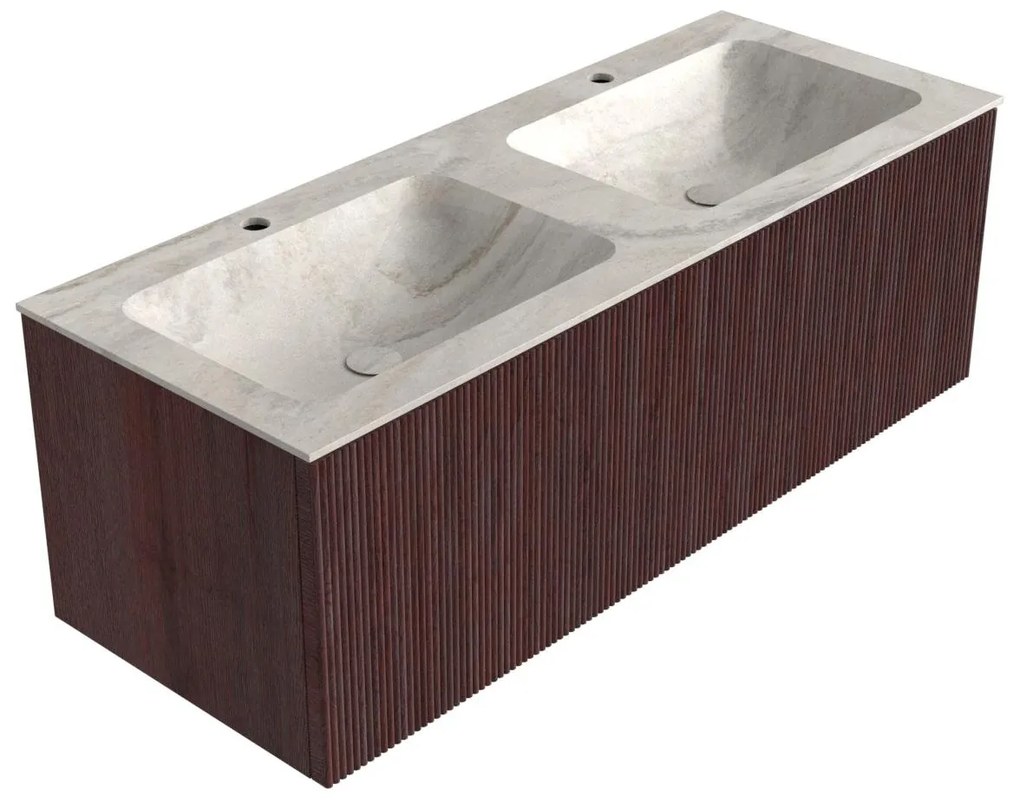Mondiaz Kurve-dlux 120cm badmeubel ruby met 1 lade en wastafel leaf dubbel 2 kraangaten ostra