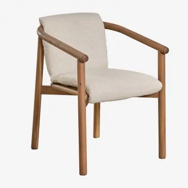 Pakket Van 2 Elmina Acacia Houten Eetkamerstoelen Met Armleuningen Acacia Bruin & Bouclé Wit - Sklum