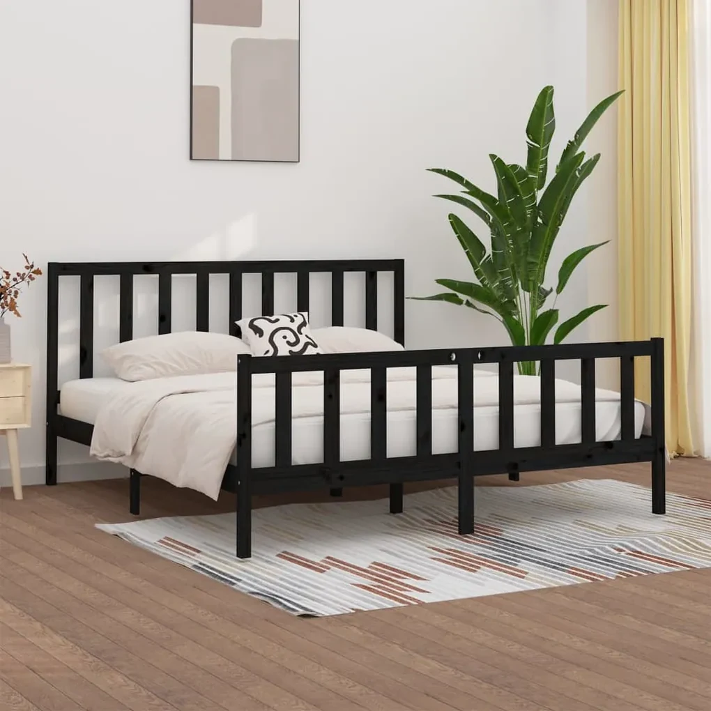 vidaXL Bedframe massief hout zwart 180x200 cm 6FT Super King