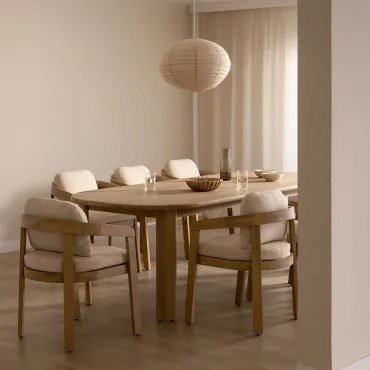 Ovale Eettafel Set 240x100 Cm Van Acaciahout En 8 Eetkamerstoelen Van Acaciahout Uleno Lichte Acaciekleur - Sklum